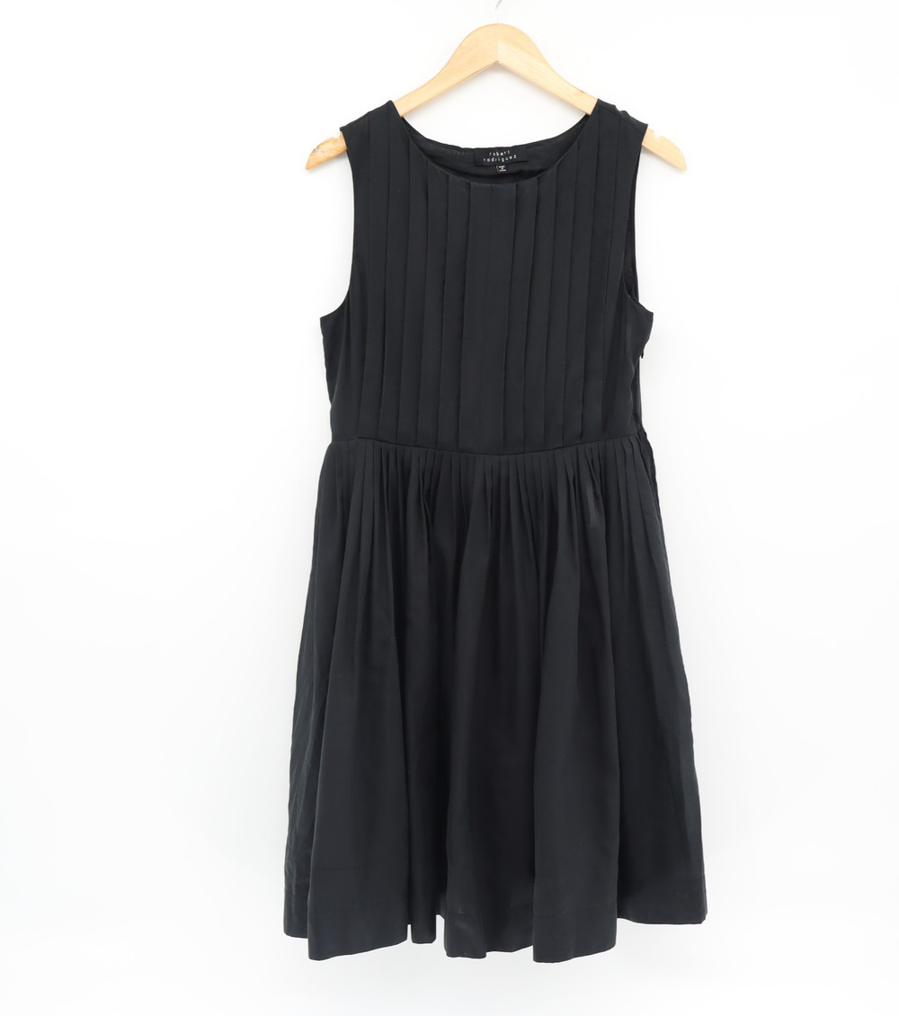 Robert Rodriguez Sz 6 Black Label Silk Knee Length Dress Sleeveless Pleas Luxury